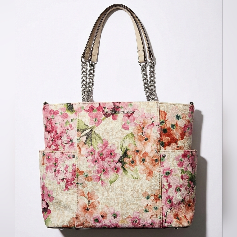 ๐ธ Dana Buchman Floral Pink & Cream Chain Tote ๐ท Dainty Feminine Aesthetic ๐ธ - Picture 1 of 16